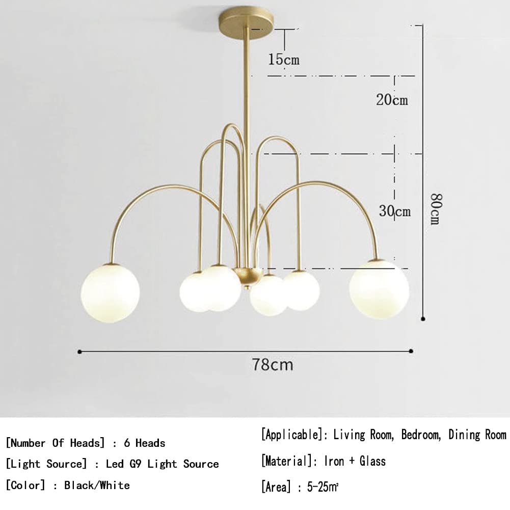 Suspensions Lustre lampe Lampe pendante Globe en verre au lait à 6 lumières Lustre boule en métal et verre avec tiges ajustables for îlot de cuisine Chambre à coucher Foyer Entrée Salon ( Color : Blac