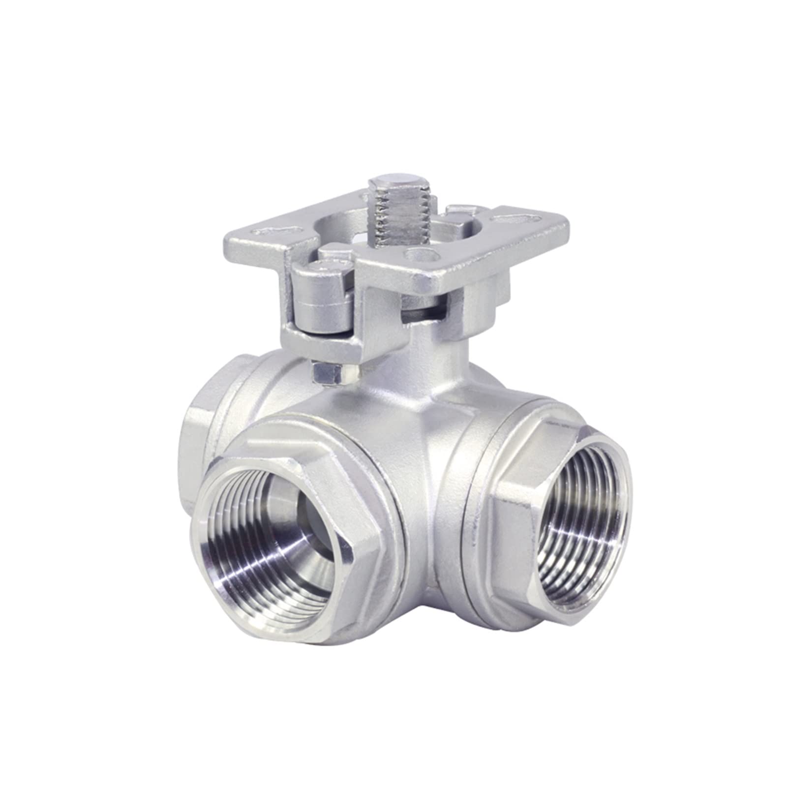 Válvula de Bola 3 vías Plataforma Alta Acero Inoxidable 3/4'', Tipo T/L, Rosca Hembra(L Type)
