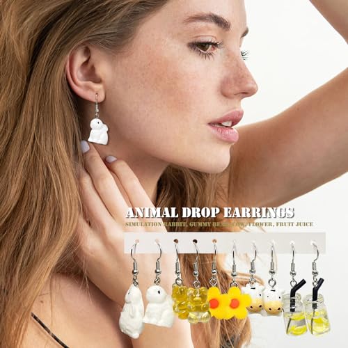 EIELO 30 Pairs Weird Cute Funny Earrings Gummy Bear Duck (Clip On) Drop Dangle Earrings for Women Aesthetic Earrings Food Animal Earrings Set3