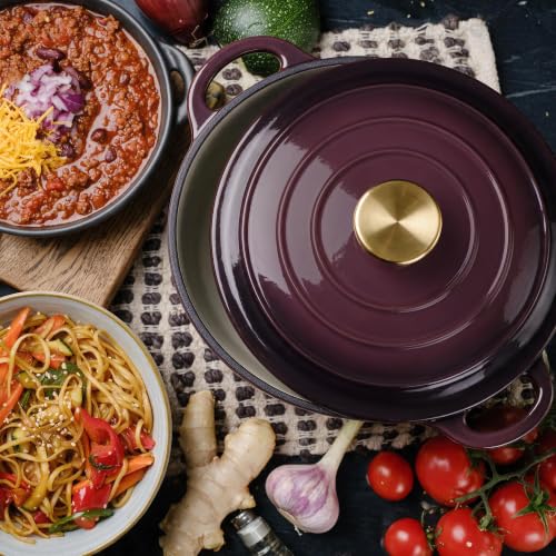 Image of Dutch Oven Enameled Cast Iron with Lid - Big Dual Handles - Oven Safe up to 500F - Classic Round Pot for Versatile Cooking 3 QT Deep Pot Fig