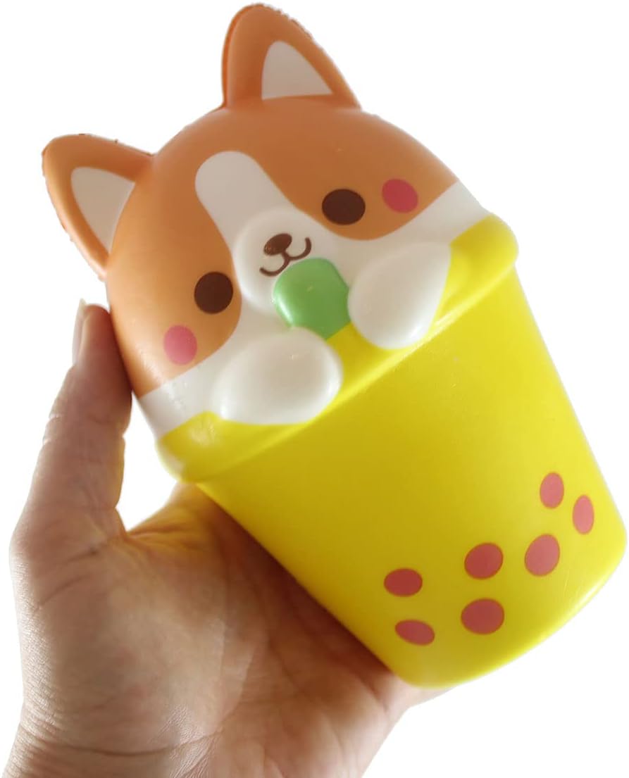 1 Large Corgi 6" Animal Drinking Bubble Drink Cute Micro Slow Rise Squishy Toys - Memory Foam Party Favors, Prizes, OT Cow, Alpaca, Cat, Corgi, Bear, Unicorn (1 Corgi)