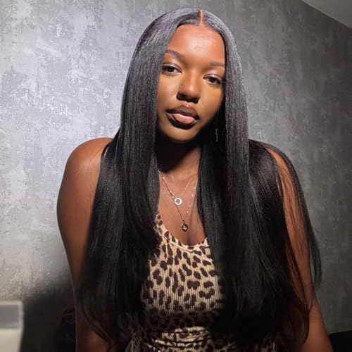 OQ HAIR Yaki Straight Half Wig Human Hair Drawstring Flip Over Glueless Wear and Go 3 in 1 180% Density Yaki Headband Wig Beginner Friendly for Women 22 Inch