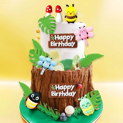 mariquita decoración de la torta insecto bug figuras de juguete para los niños insecto fiesta temática de regalo cupcake topper oruga champiñón decoración de la torta para la fiesta de cumpleaños