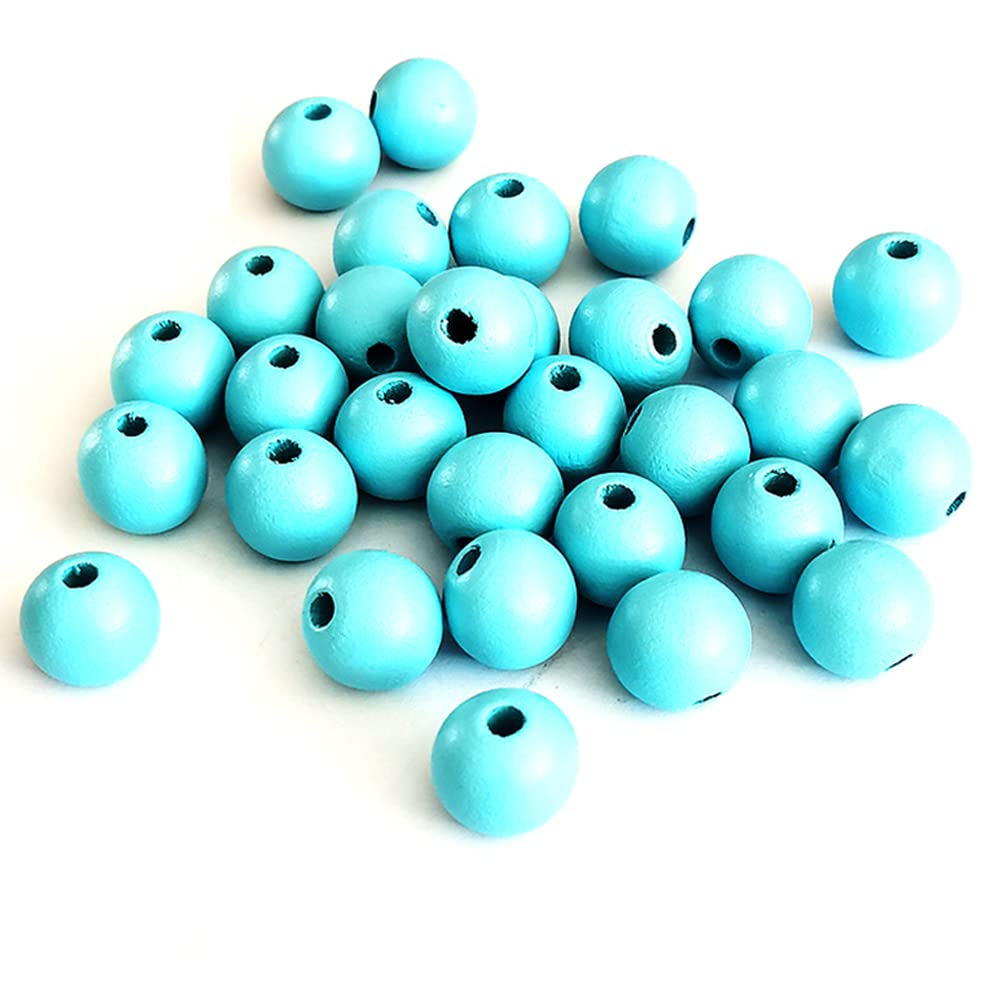 150 cuentas de madera azul de 16 mm, cuentas redondas de madera espaciadoras a granel sin terminar para manualidades, decoración de guirnaldas, fabricación de pulseras, collares, decoración de