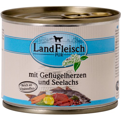 Landfleisch Dog Food Geflügelherzen & Seelachs 195g
