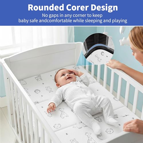 Image of Trifold Pack and Play Mattress 38 inchx26 inch, Double-Layer Memory Foam Pack N Play Mattresses for Baby Toddler with Washable Breathable Cover, Portable Mattress for Playpen with Travel Carry Bag