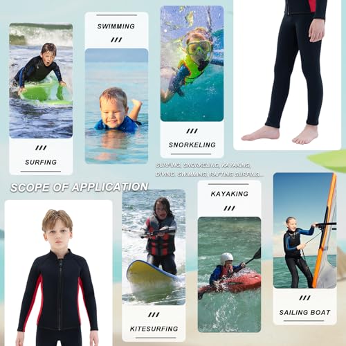 Chaqueta y Pantalones de Neopreno para Niños de 3mm, Traje de Agua para Natación, Surf, Buceo y Snorkel para Niños y Jóvenes (Tops 6, Pantalones 6) miniatura 2