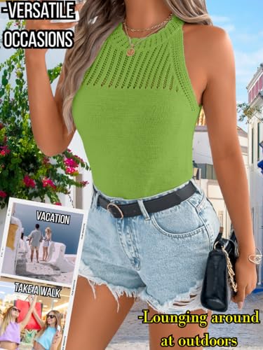 Image of ChiaoLezhee Women's Summer Knit Tank Tops, Racerback High Neck Lightweight Sweater Vest, Dressy Casual Outfits