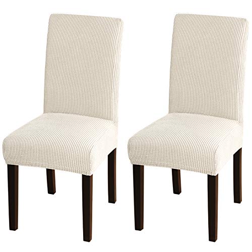 Turquoize Dining Chair Covers Stretch Chair Covers for Dining Room Set of 2 Parsons Chair Slipcover Removable Kitchen Chair Covers Chair Protector Covers for Dining Room, Hotel (2, Biscotti Beige)
