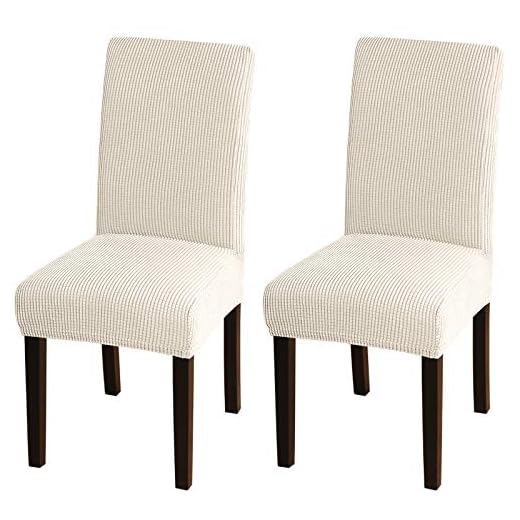 Turquoize Dining Chair Covers Stretch Chair Covers for Dining Room Set of 2 Parsons Chair Slipcover Removable Kitchen Chair Covers Chair Protector Covers for Dining Room, Hotel (2, Biscotti Beige)