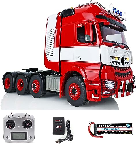 TOUCAN RC HOBBY Metal RC Tractor Truck 1/14 LESU RTR Remote Control Car Bucket Sound Light (White red)