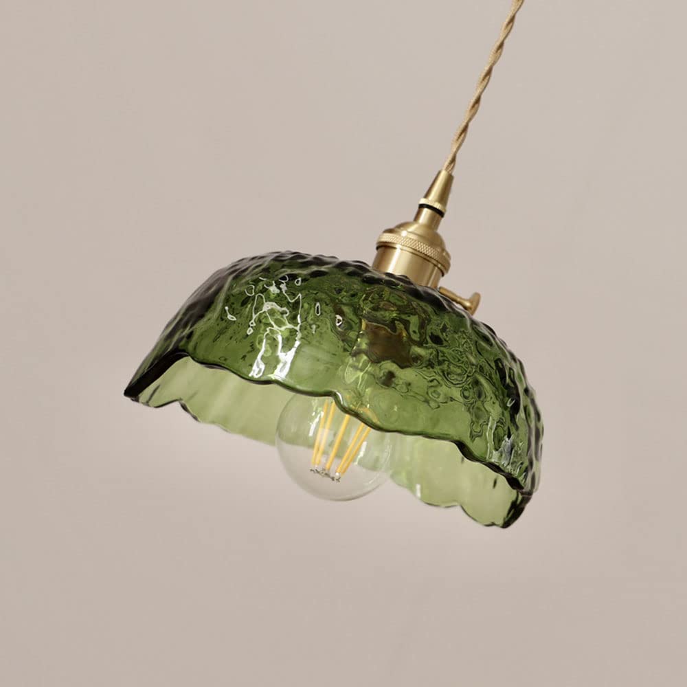Retro Country Green Glass Sufitowa lampa wisząca do wiejskiej lampy wiszącej z mosiężnym wykończeniem Korytarz Oprawy oświetleniowe Żyrandol sufitowy do lampy kuchennej Island 7.8 Inch Diam Present