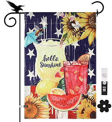 YISUYA Summer Outdoor Decor Hello Sunshine Sweet Summer Garden Flags 12x18 Double Sided Garden Yard Flags Outdoor Decoration Burlap Garden Flag Happy Summer Garden Flag US Garden Flags for Outside