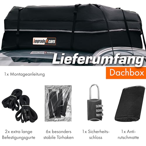 Upgrade4cars Auto Dachbox mit Träger Set | Dachgepäckträger 566 Liter ohne Reling Inkl. Zubehör | Dachkoffer Universal 130 x 110 x 40 cm | Autozubehör Geschenke für Frauen Männer
