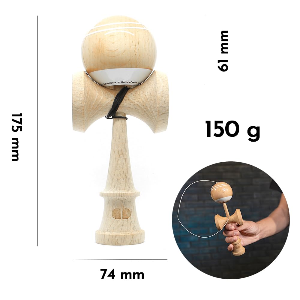 Kendama - drewno (do każdego poziomu umiejętności, łącznie z zestawem naklejek, zapasowym sznurkiem i aplikacją do nauki sztuczek)