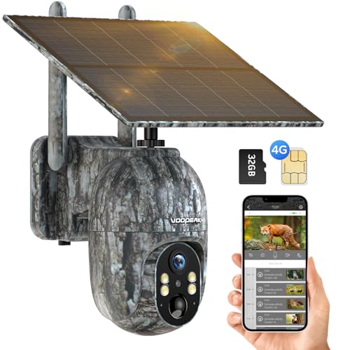 Camera de Chasse 4G LTE Solaire avec Carte SIM, Caméra de Chasse Connectée Telephone, Camera Chasse Vision Nocturne IR Exterieur Panoramique 360°...