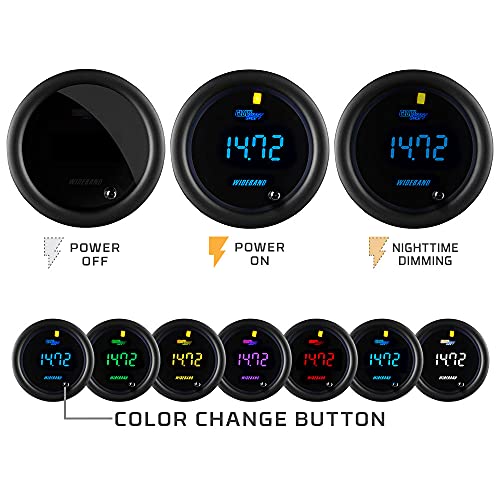 Glowshift Tinted 7 Color Digital Wideband Air / Fuel Ratio Afr Gauge Kit - Includes Oxygen Sensor, Data Logging Output & Weld-In Bung - Smoked Lens - Multi-Color Led Display - 2-1/16" 52Mm #TOP2