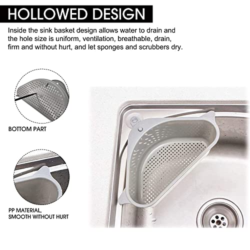 Image of ANKUL Kitchen Sink Organizer Corner Storage Rack Set of 2, Triangular Strainer Basket, Drain Drainer Colander, Food Waste Collector Tray