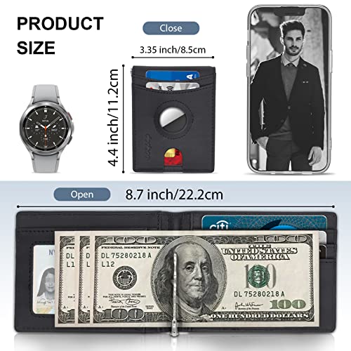doeboe AirTag Wallet Holder, Wallet for Men Genuine Leather Credit Card Bifold Wallet with Money Clip, Minimalist RFID Slim Front Pocket Wallet, Airtags Accessories for Men Women Father's Day Gift4