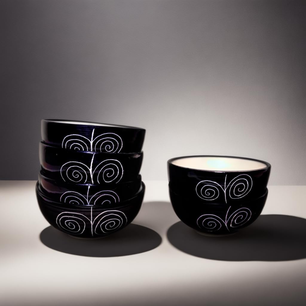 CHEENI MAATI Ceramic Serving Bowls Matte Finish Dining Bowl Katoris Dinner Serve Pudding Icecream Set 180ml Size 11cm x 11cm x 5cm Perfect for Dining (Black Line Print, Pack of 6) (B0D1YLF36G) Amazon Price History, Amazon Price Tracker