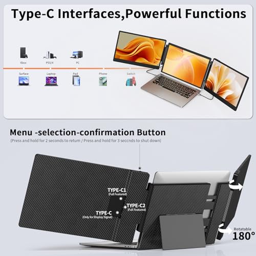 Image of 14 inch Laptop Screen Extender - Upgraded FHD 1080P IPS Triple Portable Monitor: 300% More Efficient, Ultra-Slim Travel Display for 13-17.3 inch Laptops,with Stand Plug & Play for Windows /Chrome /Mac