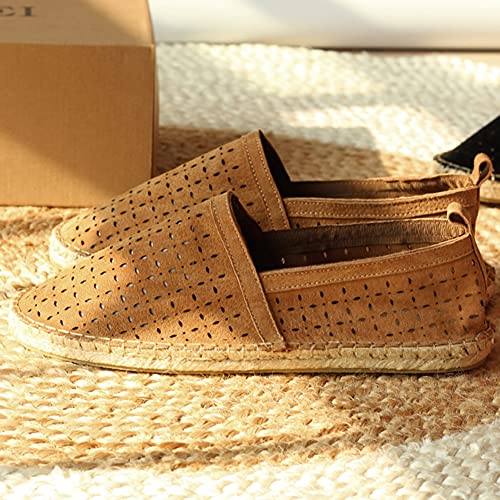 Flip Flops Men's Breathable Leather Shoes, Hollow Shoes Straw Woven Fisherman Shoes Leather Breathable Sandals2