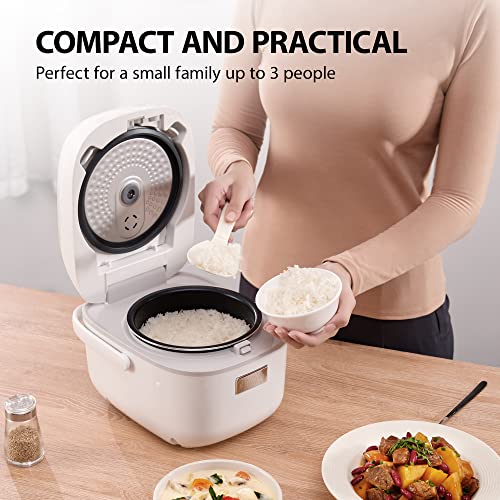 Toshiba Mini Rice Cooker, 3 Cups Uncooked Small Rice Cooker, Steamer & Warmer, With Fuzzy Logic And One-Touch Cooking, 24 Hour Delay Timer And Auto Keep Warm Feature, White #TOP1