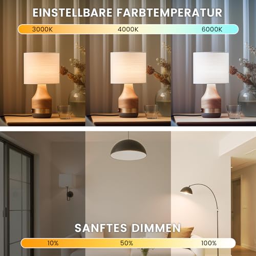 LED Glühbirne E27 Mit Fernbedienung, LED Lampen 9W Äquivalent 60W, E27 Dimmbare Glühbirne, Ferngesteuerte Glühbirne mit Timing Funktion, 3 Farbtemperatur 3000K-6000K, A70 Smart Birne für Heimdekor – Bild 3