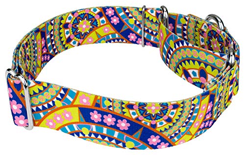 Country Brook Petz - 1 1/2 Inch Yellow Boho Mandala Martingale Dog Collar - Medium #TOP5