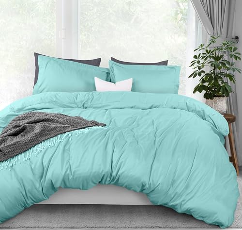 Utopia Bedding Duvet Cover Full Size - 3 Piece with Zipper Closure - 1 Comforter Cover 80X90 Inches & 2 Pillow Shams 20X26 Inches (Spa Blue) Comforter Not Included