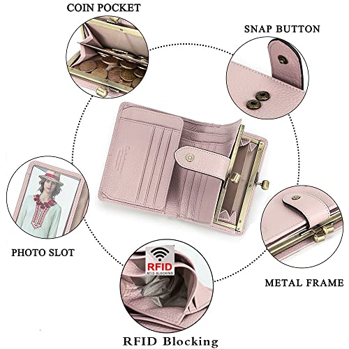 Full Grain Leather Kiss Lock Wallet for Women Small Kiss Clasp Coin Purse Red Bifold Card Holder with Rfid Blocking 5