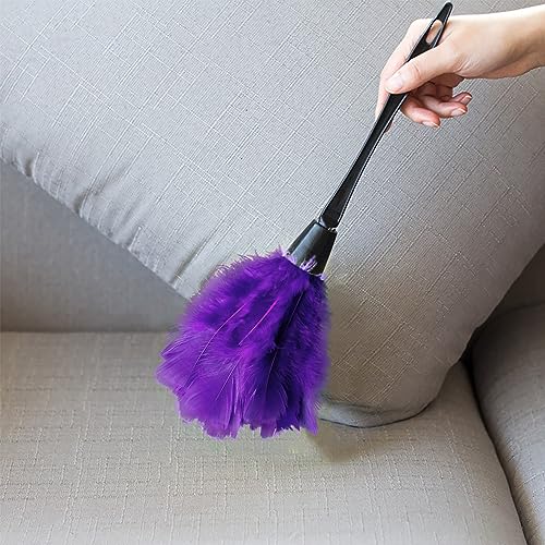 Image of Turkey Feather Dusters for Cleaning Home Blinds Kitchen car Office, Eco-Friendly Reusable (2 pcs Purple)