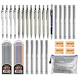 [page_title]-YOTINO 30PCS Druckbleistift Set 13 Druckbleistifte Verschiedene Größen Farbe (Gold, Silber, Schwarz, Blau)(0,5 mm, 0,7 mm, 2,0 mm)12 Tuben Bleimine 4 Radiergummis 1 B6 Federmäppchen für Büro, Schule