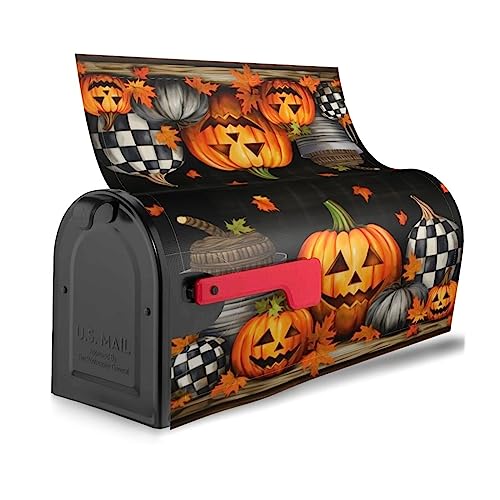 Image of Halloween Mailbox Cover Magnetic Standard Size 21 inch X 18 inch Carved Pumpkins Magnetic Mailbox Covers Fall Autumn Halloween Post Wraps Letter Box Cover Decoration for Outside