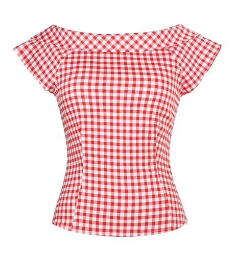 YARN & INK Women's 1950s Vintage Pinup Tops Back Bow Tie Cute Rockabilly Work Formal Shirt, Casual Blouse for Women