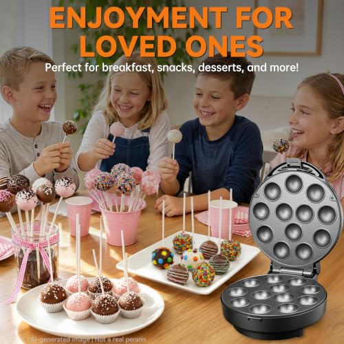 Image of Baker's Friend Cake Pop Maker Machine Set with Cake Pop Stand, Sticks & Fork Tool, 12 Cake Pops Capacity, Graphite