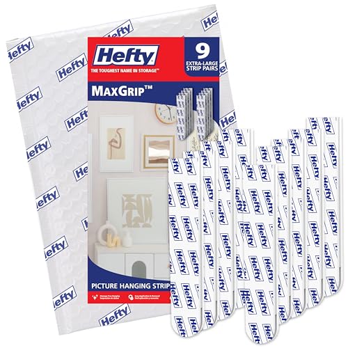 MaxGrip Hefty Picture Hanging Kit - 9 XL Pairs Holds Up to 20 Lbs | Picture Hangers & Kit for Home Decor - Picture Hanging Hardware for Superior Adhesion on Frames No Nails