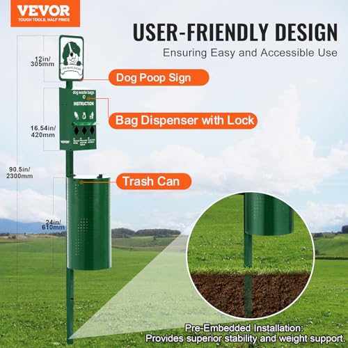 Image of VEVOR Dog Waste Station, 11.5 Gallon Pet Waste Station with Lockable Bag Dispenser, 50 Can Liners & 600 Waste Bags, Outdoor Pet Poop Station for Apartments, Parks, Backyard, Dog Waste Disposal System
