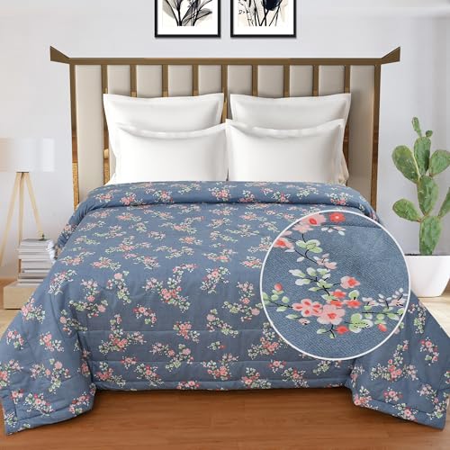 Image of FRESH FROM LOOM Microfiber All Seasons Collection Micro Fiber Comforter | Dohar | Quit | Double Bed | Double Weaved | Washable | Hypoallergenic Skin Friendly (Greyish-Blue | 90x95 in)