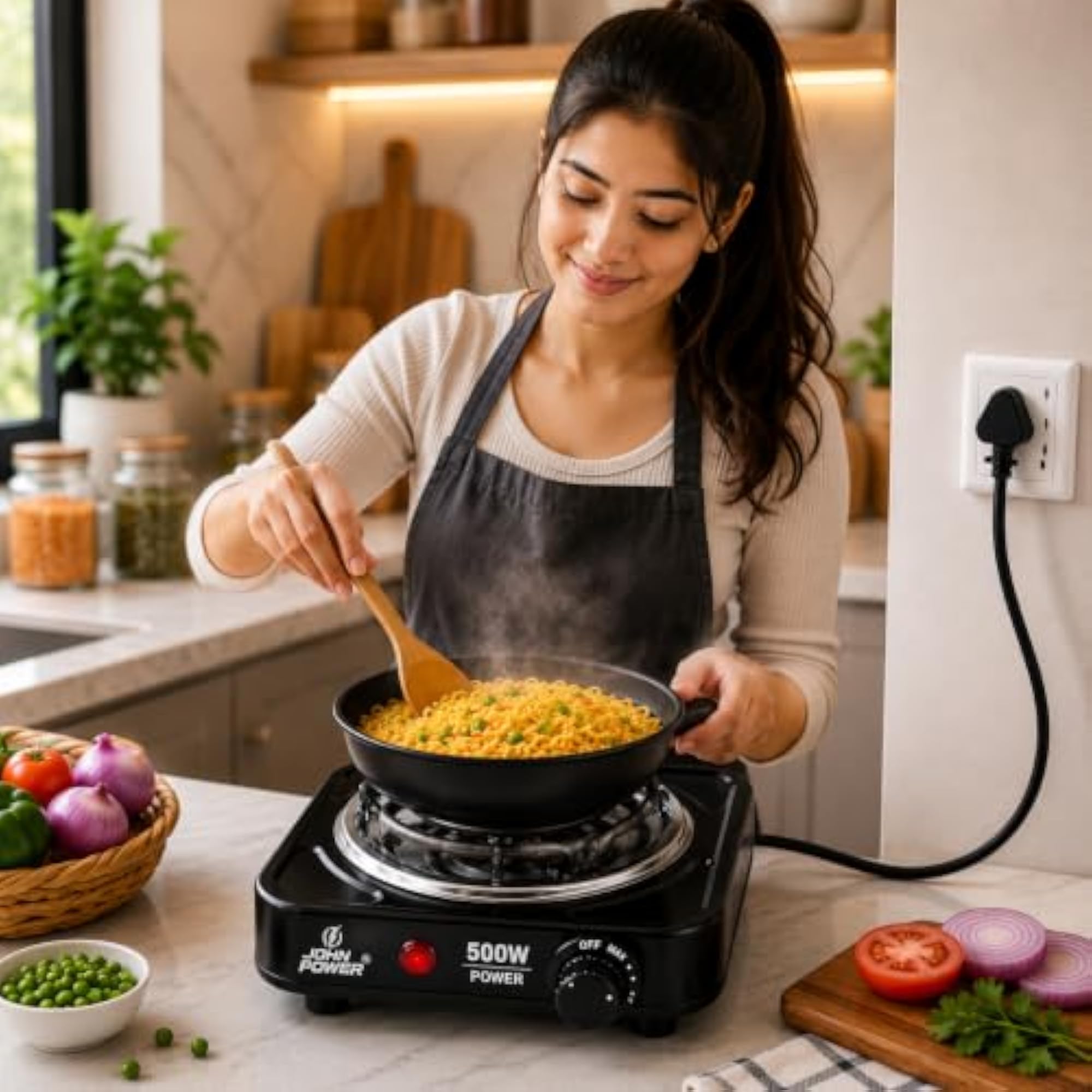 John Power 500W Mini Electric Hot Plate, Black