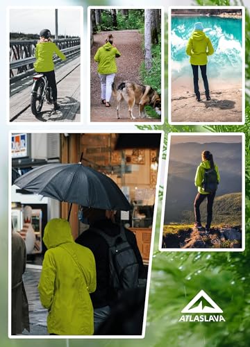 ATLASLAVA Regenjacke Damen Dünne Faltbar Fahrradjacke Wasserdicht Leicht Outdoorjacke mit Kapuze Fahrrad Wandern Zitrone Grün XL