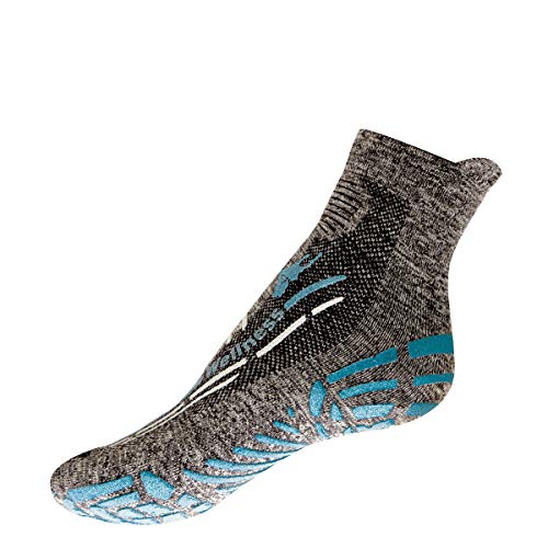 R-evenge - Calcetín deportivo técnico para todas las actividades en el gimnasio, pilates, yoga, gimnasia postural, trx, crossfit, calistagenis, antideslizante Grigio Melange/Azzurro Glitter 38/41 EU