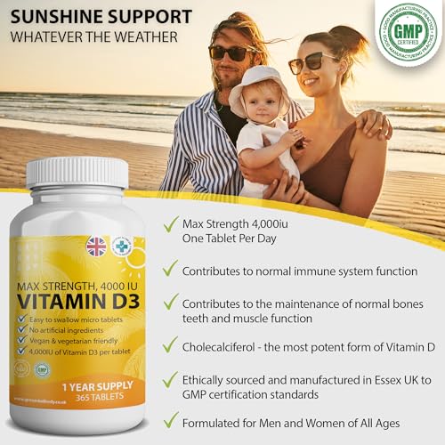 Vitamin D3 4000 IU Micro Tablets - 365 Day Supply, Easy to Swallow High Strength Premium Sunshine Vitamin | Max Strength Vitamin D Supplement, Vegetarian & Vegan Friendly, Made in UK by Grounded - Image 4