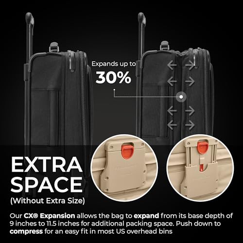 Image of Briggs & Riley Compact 19 inch Carry-On Expandable Spinner - Carry On Luggage for Travel, Suitcases with Wheels, Softside Rolling Bag for Men & Women, Garment Panels - Baseline Collection, Black