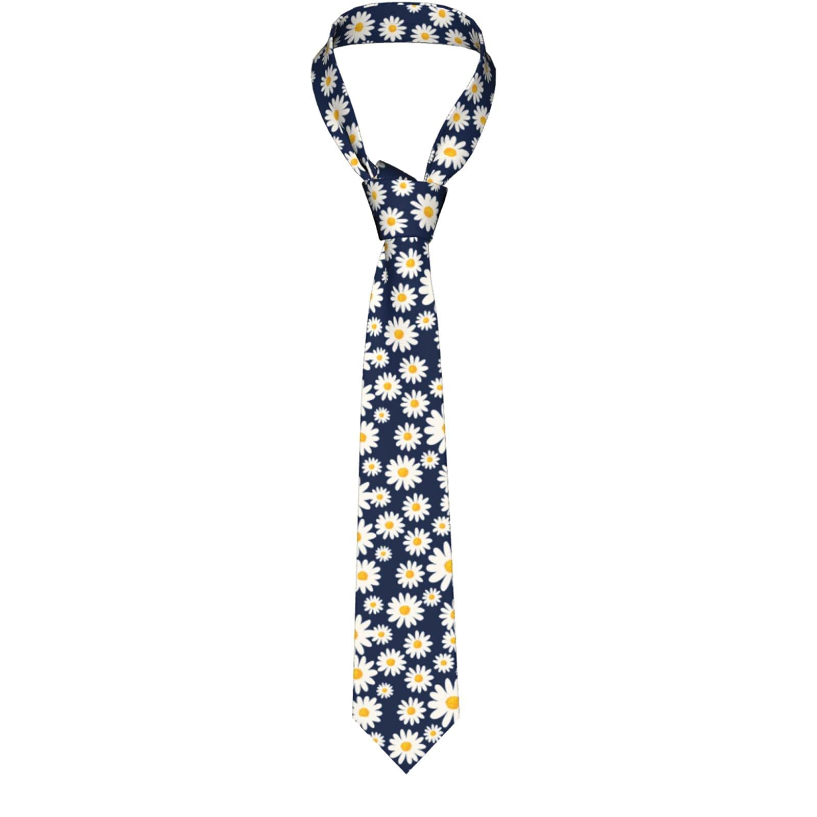 Beeoficepeng Unisex As Picture Mens Ties Daisy Pattern Blue Background Print Men's Neckties Business Neckties Suit Tie Soft Wedding Gentleman Formal Tie
