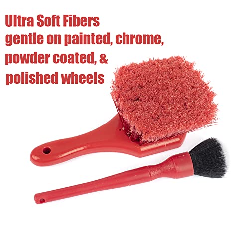 Image of Car Detailing Brush Set(2 Brushes), Car Wash Brush kit for car Cleaning and Detailing (Red)