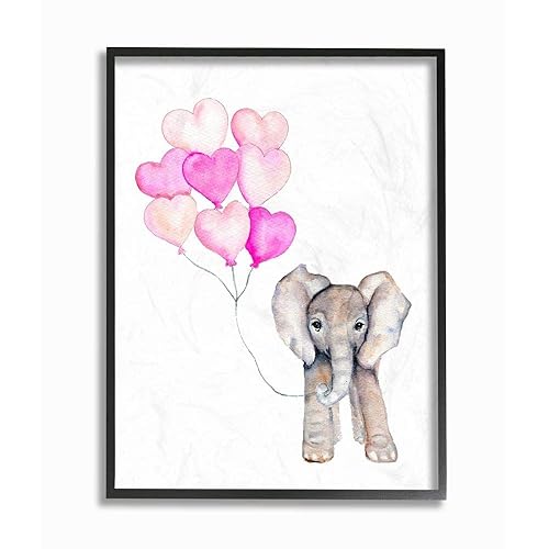 Miniatura 7 de The Stupell Home Décor Collection - Lienzo decorativo para pared, diseño de elefante bebé con globos de corazón rosa, 16 x 20 pulgadas
