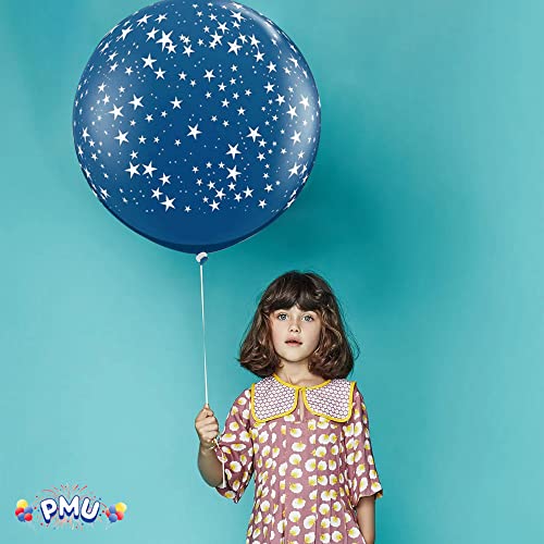 Pmu Premium Latex Balloons - Jumbo Size Balloons For Birthdays, Wedding Parties, Baby Shower, Indoor & Outdoor Party Events & Decoration Supplies - Made In Usa, 36 Inch Sapphire Blue W/Stars, Pkg/1 #TOP1
