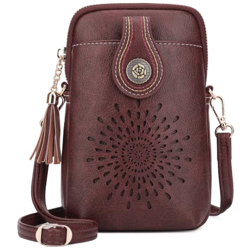 Image of APHISON Small Crossbody Bags for Women, Lightweight Vegan Leather Cell Phone Purse, Cute Purses with Tassels