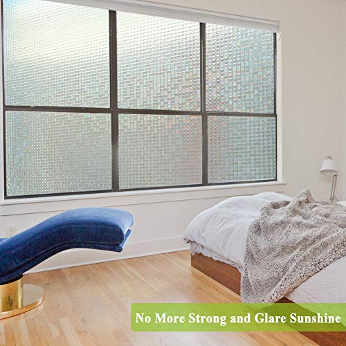 3D Crystal Mosaic Privacy Window Films Decorative Glass Door Clings(Rainbow Effect With Sunlight) Static Cling Window Treatment Anti Uv/Reduce Heat For Home Office,35In. By 78.7In. #TOP2